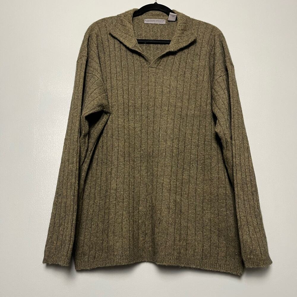 Vintage Structure Lambswool Collared Fisherman Sweater Green Men’s Size XL